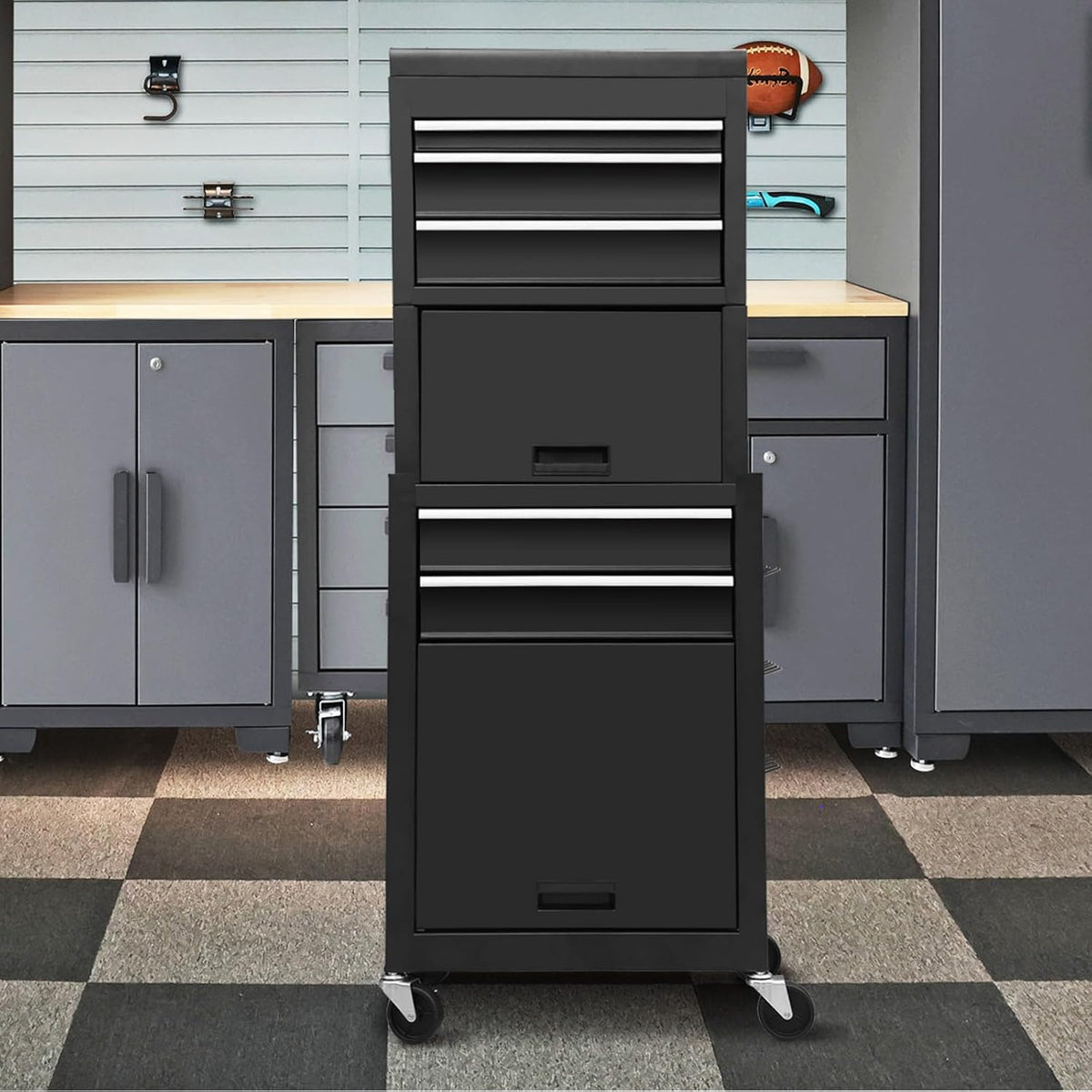 ATB225XBB Rolling Tool Chest for Home & Garage Workshop: 3-In-1 Tool Box Organizer with Lockable Wheels, Sliding Drawers and Detachable Top, Black