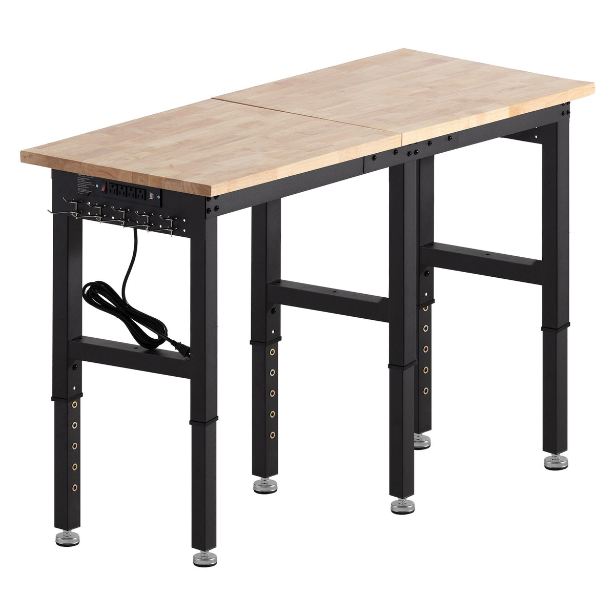 VEVOR Adjustable Workbench 72 X 24 in Oak Wood Top Workbench with Power Outlets