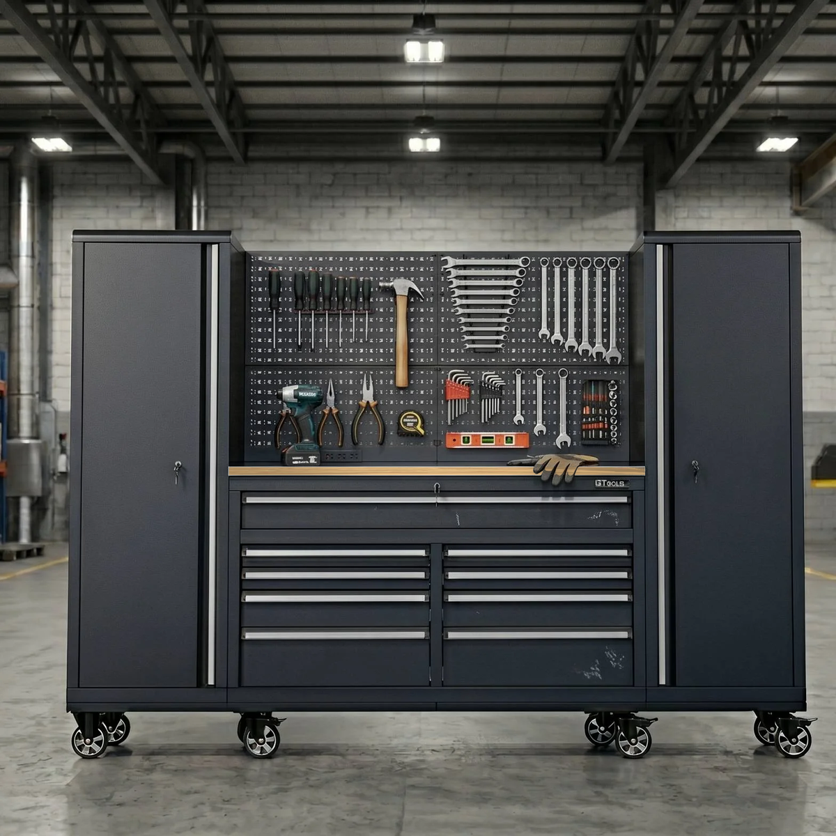 100" Rolling Tool Chest Workstation with Bench Top & Side Lockers
