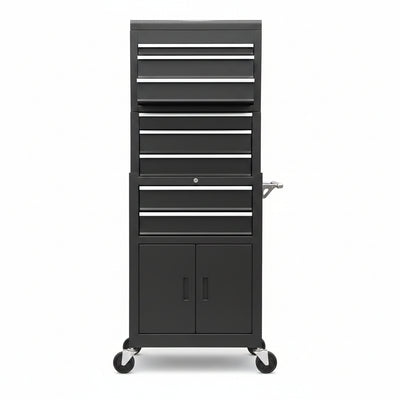 ATB225XBB Rolling Tool Chest for Home & Garage Workshop: 3-In-1 Tool Box Organizer with Lockable Wheels, Sliding Drawers and Detachable Top, Black