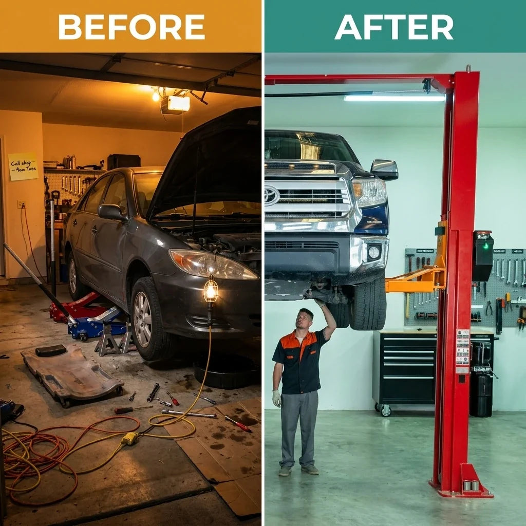 12000 Lbs Extra Height 167Inch 2 Post Lift Two Post Car Lift AK-M120 Auto Lift Car Lift Hoist 2 Post Car Lift (Extra Height, Red) — Before & After