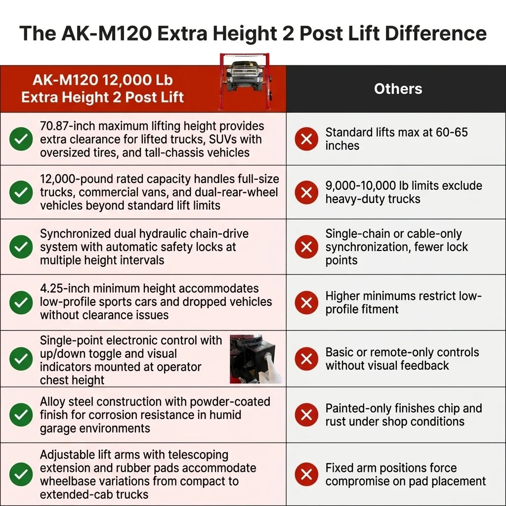 12000 Lbs Extra Height 167Inch 2 Post Lift Two Post Car Lift AK-M120 Auto Lift Car Lift Hoist 2 Post Car Lift (Extra Height, Red) — Comparison