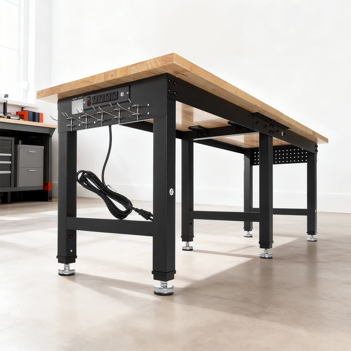 VEVOR Adjustable Workbench 72 X 24 in Oak Wood Top Workbench with Power Outlets