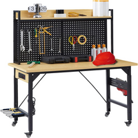 Adjustable Height Workbench Built for Heavy Duty Projects, 48 Inch Wood Top, 2000 LB Capacity, Rolling Wheels