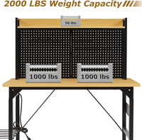 Adjustable Height Workbench Built for Heavy Duty Projects, 48 Inch Wood Top, 2000 LB Capacity, Rolling Wheels