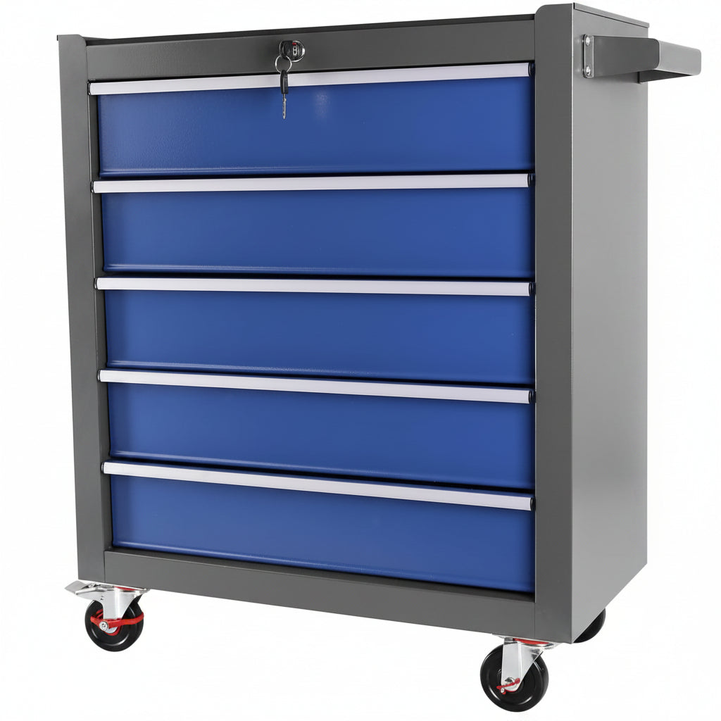 Rolling Tool Chest Built to Organize Workshops, 5 Drawers, Ball-Bearing Slides, Locking Storage, Steel