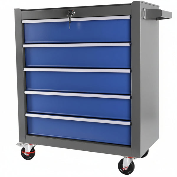 Rolling Tool Chest Built to Organize Workshops, 5 Drawers, Ball-Bearing Slides, Locking Storage, Steel