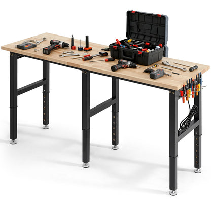 VEVOR Adjustable Workbench 72 X 24 in Oak Wood Top Workbench with Power Outlets