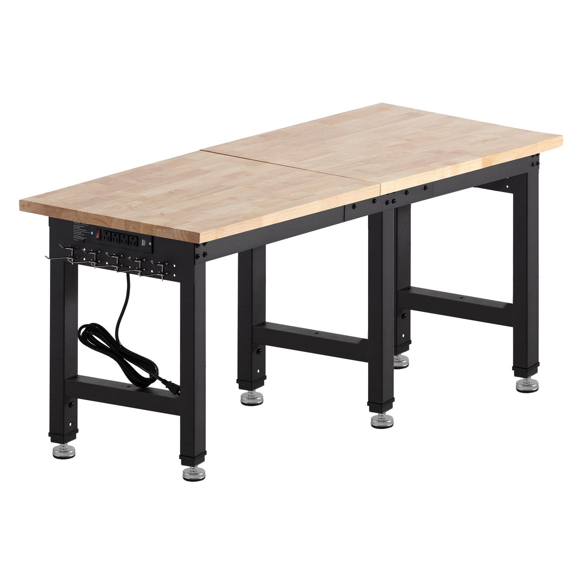 VEVOR Adjustable Workbench 72 X 24 in Oak Wood Top Workbench with Power Outlets