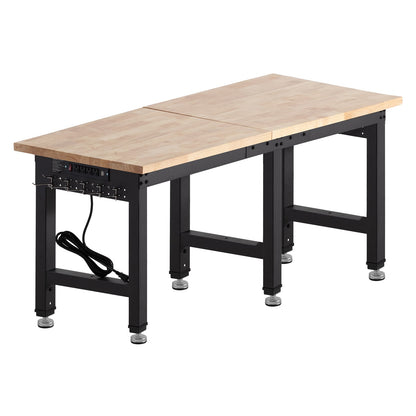 VEVOR Adjustable Workbench 72 X 24 in Oak Wood Top Workbench with Power Outlets