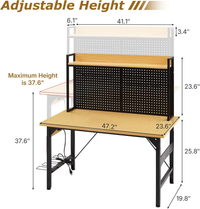 Adjustable Height Workbench Built for Heavy Duty Projects, 48 Inch Wood Top, 2000 LB Capacity, Rolling Wheels