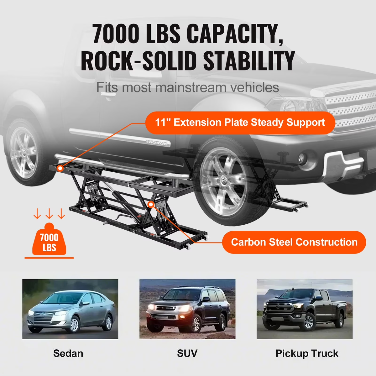 Portable Car Lift Designed for Home Garages, 7000 LB Capacity, Q235B Carbon Steel, Foldable Storage