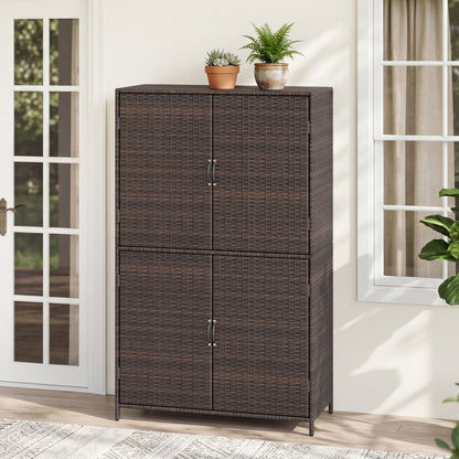 Rattan Vertical Storage Shed with Adjustable Shelves