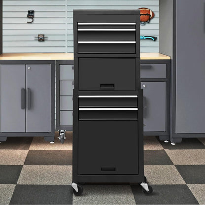 ATB225XBB Rolling Tool Chest for Home & Garage Workshop: 3-In-1 Tool Box Organizer with Lockable Wheels, Sliding Drawers and Detachable Top, Black