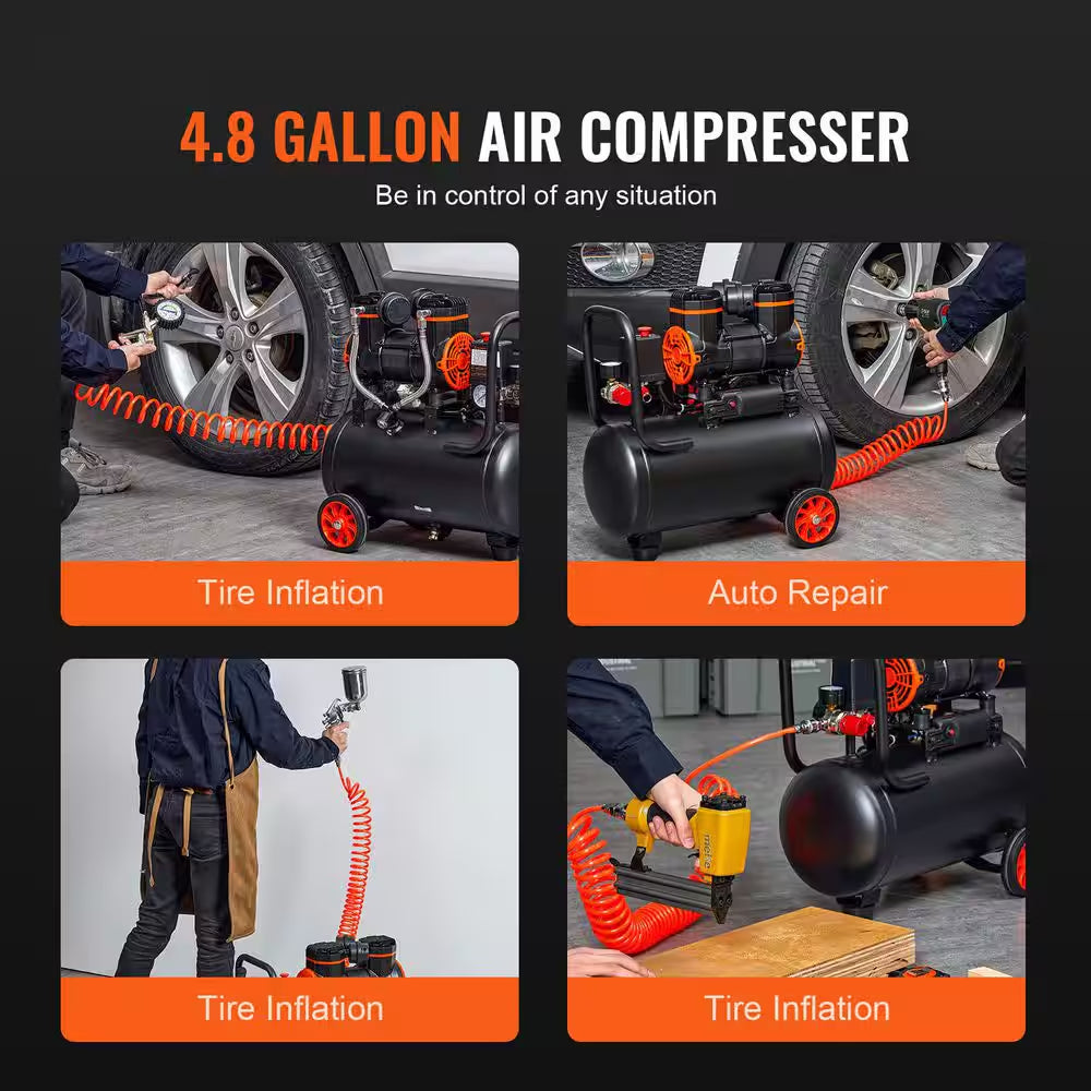 1.2 HP 4.8 Gal. Air Compressor Electric 2.2 CFM 90PSI Oil Free Air Compressor Tank and Max 116 PSI Ultra Compressor