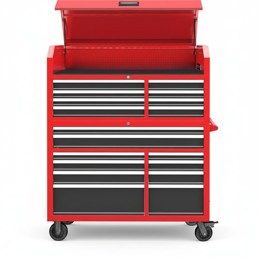 Rolling Tool Chest Built for Professional Storage, 18-Drawer, Cold-Rolled Steel, Detachable Top Box