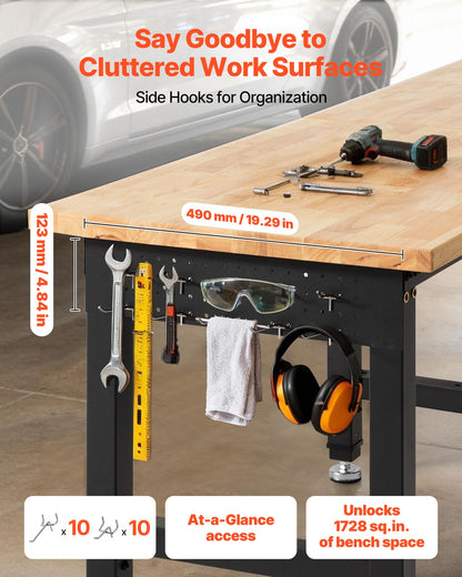 VEVOR Adjustable Workbench 72 X 24 in Oak Wood Top Workbench with Power Outlets