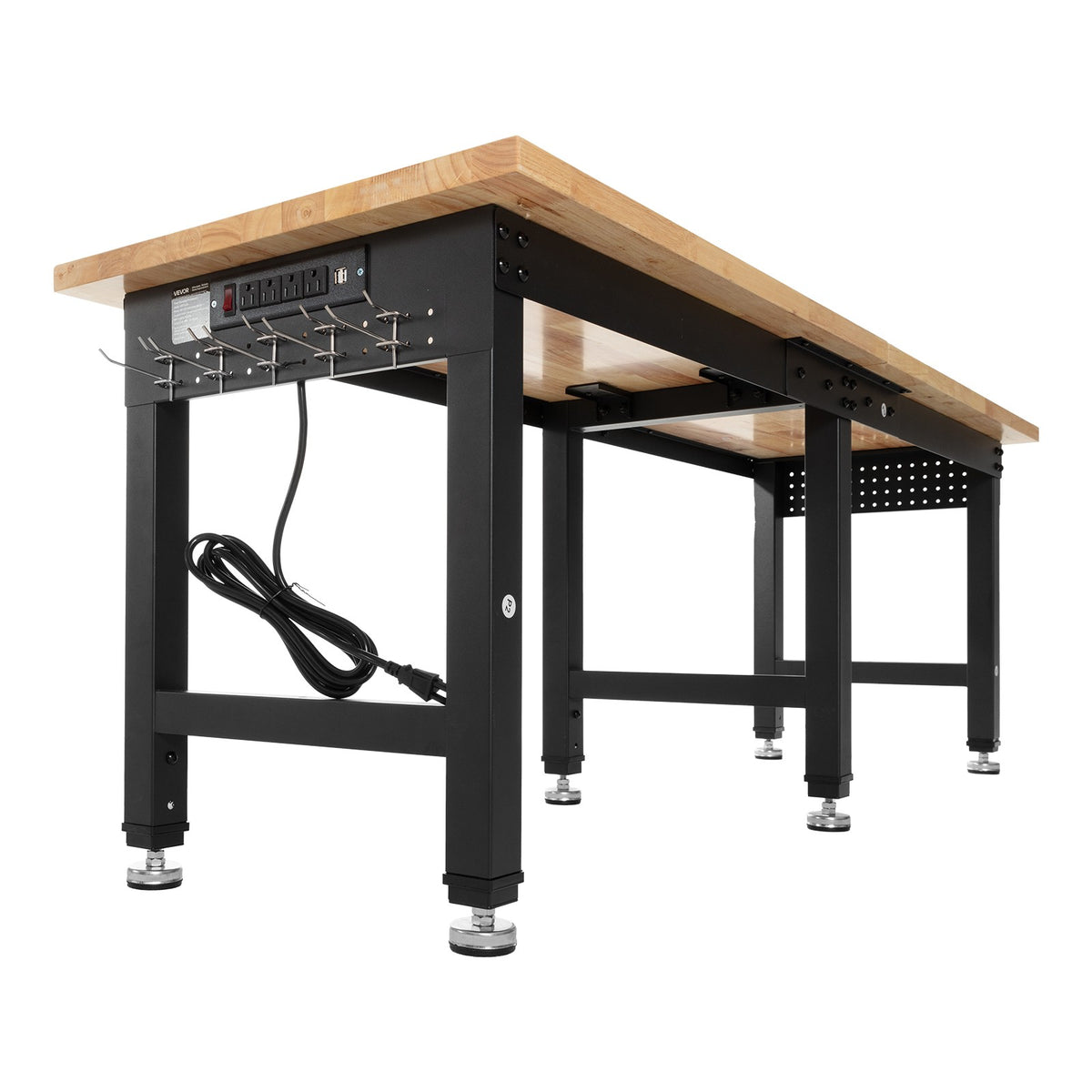 VEVOR Adjustable Workbench 72 X 24 in Oak Wood Top Workbench with Power Outlets