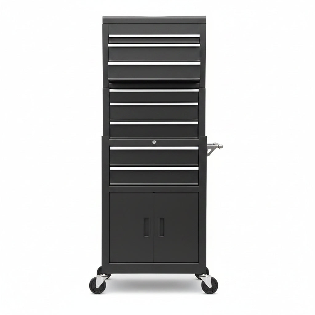 ATB225XBB Rolling Tool Chest for Home & Garage Workshop: 3-In-1 Tool Box Organizer with Lockable Wheels, Sliding Drawers and Detachable Top, Black