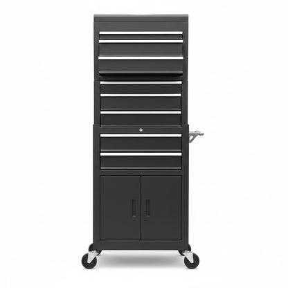 ATB225XBB Rolling Tool Chest for Home & Garage Workshop: 3-In-1 Tool Box Organizer with Lockable Wheels, Sliding Drawers and Detachable Top, Black