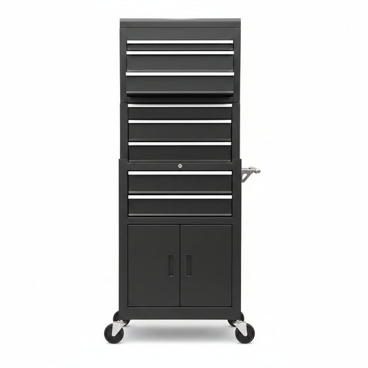 ATB225XBB Rolling Tool Chest for Home & Garage Workshop: 3-In-1 Tool Box Organizer with Lockable Wheels, Sliding Drawers and Detachable Top, Black