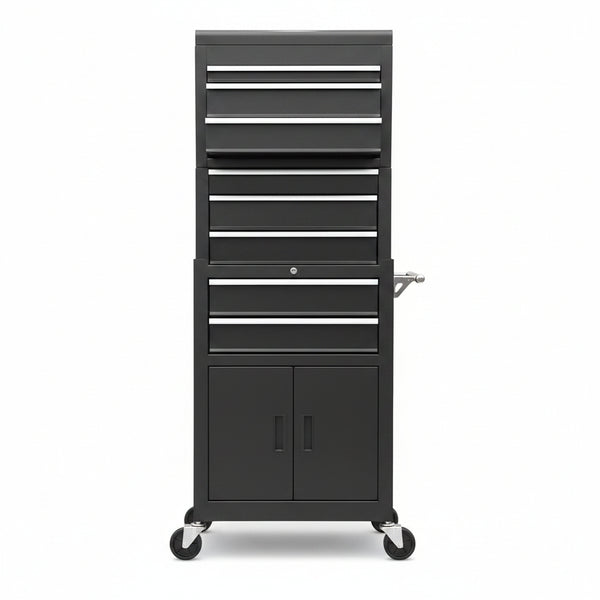 ATB225XBB Rolling Tool Chest for Home & Garage Workshop: 3-In-1 Tool Box Organizer with Lockable Wheels, Sliding Drawers and Detachable Top, Black